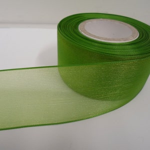 3mm 9mm 15mm 25mm 40mm Leaf, Bright Green Sheer organza ribbon, 2, 10 or 25 metre roll, Double sided Trim Tape by Beautiful Ribbon