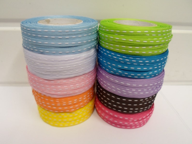 double sided 2 or 50 metres 4mm woven ribbon with centre middle stitch