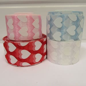 38mm Sheer Organza Heart Ribbon Rolls, 2 or 20 metres, 38 mm 3.8cm White Valentine Love Hearts Trim Tape by Beautiful Ribbon
