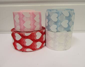38mm 1.5" Sheer Organza Heart Ribbon Rolls, 2 or 20 metres, 38 mm 3.8cm White Valentine Love Hearts Trim Tape by Beautiful Ribbon