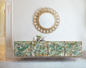 Copper patina sideboard with pale pink