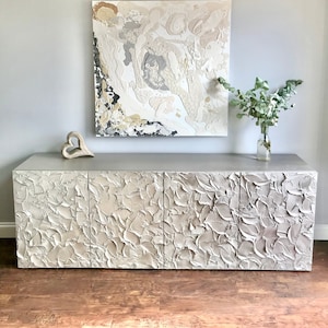 Extra large silver textured sideboard. 3D textured sideboard. Large credenza. Large TV unit.