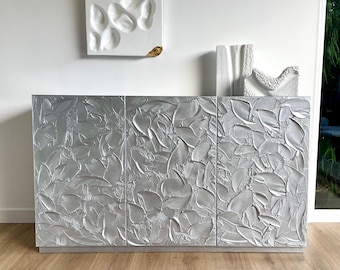 Silver textured sideboard. Bespoke cabinet. Large credenza. Large TV unit.