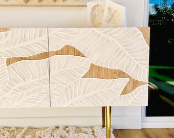 Sculptural Oak Sideboard – Hand-Carved Leaf Art, Biophilic Credenza, Bespoke Buffet