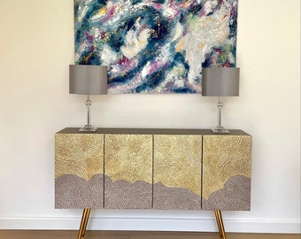 Textured sideboard with 4 Doors and Angled Gold Legs