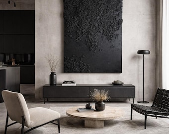 Large Black Textured Wall Art 150x100cm | 3D Abstract Wall Art | Modern Sculptural Canvas | Minimalist Black Statement Art | Living Organism