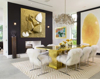 Textured Gold Painting: Dimensional Abstract 3D Wall Art