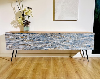 200cm sideboard. Beach house furniture. Coastal style cabinet with river textured design
