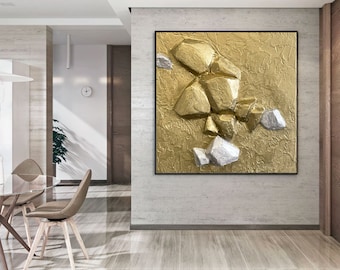 Handmade Gold Textured Wall Art: Contemporary Abstract Painting
