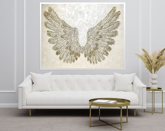 Art mural texturé ailes d'ange doré : fait main en Angleterre