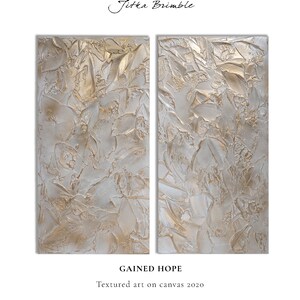 Textured diptych artwork with metallic gold and neutral tones on canvas, titled “Gained Hope,” created by Jitka Brimble in 2020.