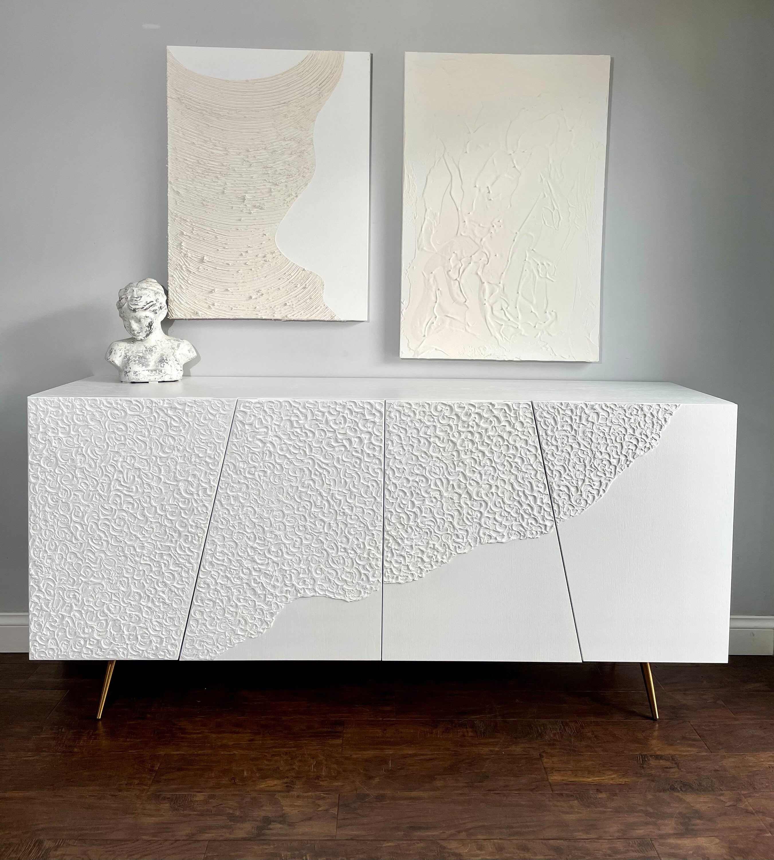Large Sideboard White Half Textured Japandi Style Etsy UK
