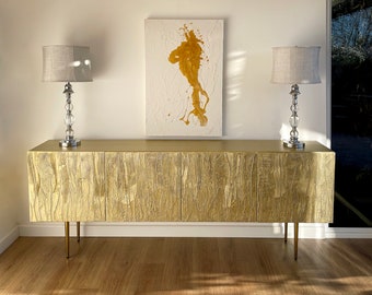 Large gold credenza. Gold sideboard textured