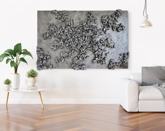 XXL Black Textured Wall Art: 3D Wabi Sabi Minimalist Decor