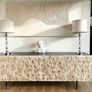 Art Deco large sideboard 180cm pearl white and gold. Bespoke furniture