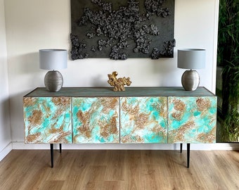 Credenza grande turchese, rame e oro 200 cm