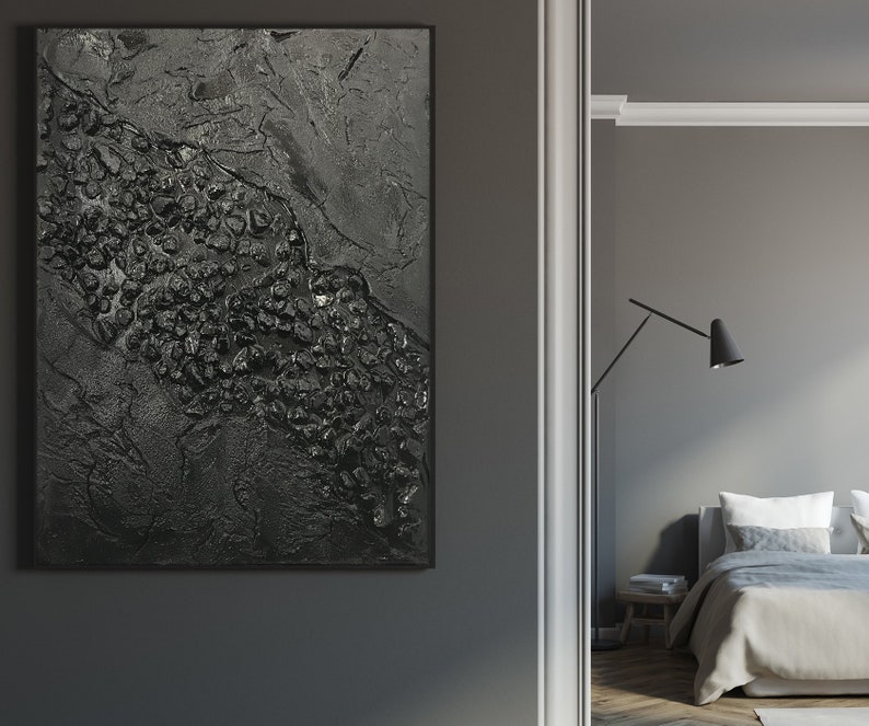 Original large black textured art.Wall art.Paintings.Abstract Etsy