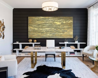 Large Gold Textured Abstract Art: Shimmering Contemporary Wall Decor