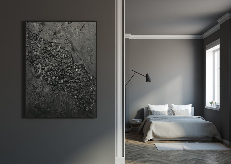 Original large black textured art.Wall art.Paintings.Abstract Etsy