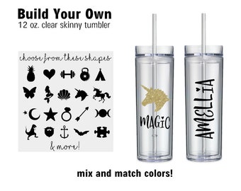 Custom Design - Skinny Clear - Tumbler Cup - Name cup - Personalized tumbler - Glitter - any shape - great gift idea