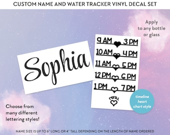 Custom Name and Water Tracker - Water Intake Chart - Decal Set - Bottle Decals - Drink Bottle Chart - Name Decals - DIY