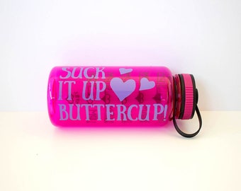 Suck it up Buttercup - Water Intake Bottle - Motivational - Water Timeline - Hourly Drink Bottle - Wide Mouth - Hearts - Water Tracker