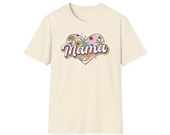 Retro Heart Mama Springtime Blooms Unisex Softstyle T-Shirt