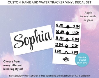 Custom Name and Water Tracker - Water Intake Chart - Decal Set - Bottle Decals - Drink Bottle Chart - Name Decals - DIY - Timeline Droplet