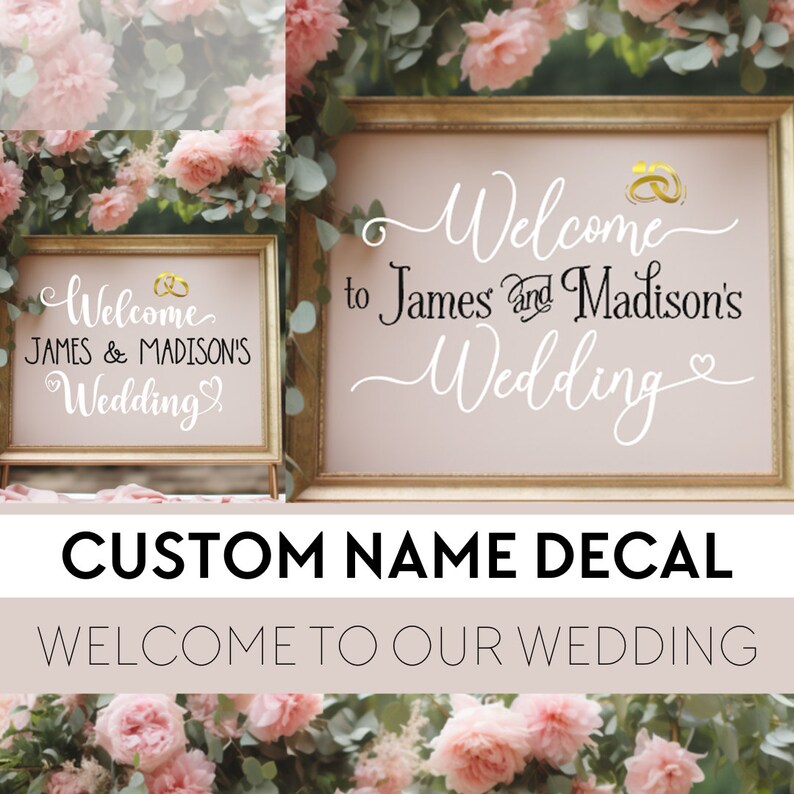 Custom Welcome Sign Decal Personalized Wedding Signage, DIY Wedding, Mirror & Frame Decal, Up to 36 Wide image 1