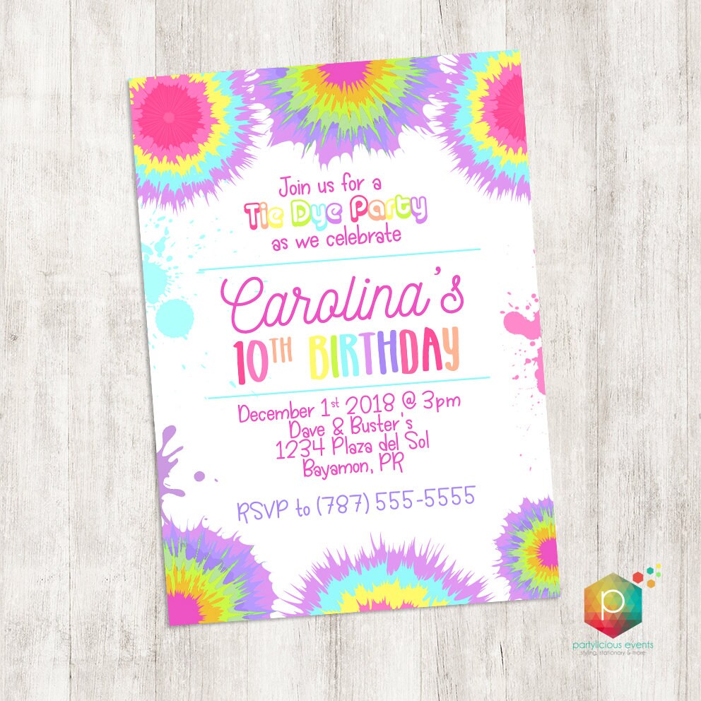 tie dye birthday invitation printable etsy