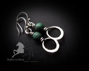 Sterling silver wire wrapped malachite earrings. Boho jewelry. Amulet for Libra, Scorpio, Capricorn