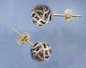 925 Sterling Silver Ball Post Earrings - Open Work Ball Earrings