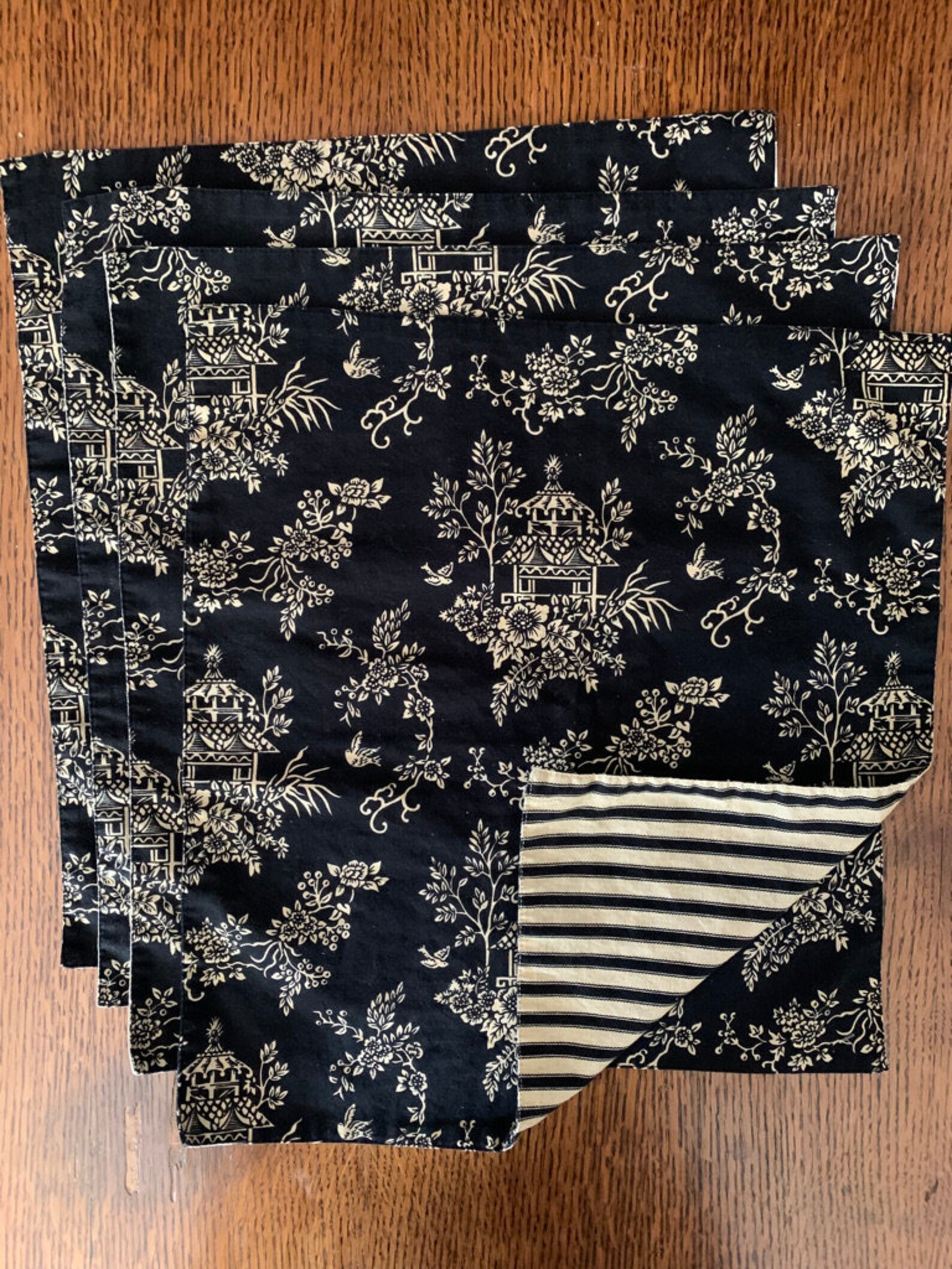 Set of 4 Large Reversible Placemats Black and Beige Toile Etsy