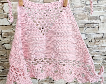 Crochet crop top pour les petites filles en rose clair Photo shoot-ready Boho halter style Fait à la main bébé / tout-petit / enfants crochet mode