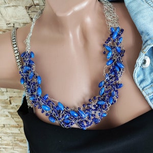 Statement necklace Crochet wire wrapped beaded necklace Christmas gift for her Handmade jewelry