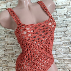 Crochet crop top in terracotta Beachwear for women Bohemian festival summer crochet outfit Halter top image 1