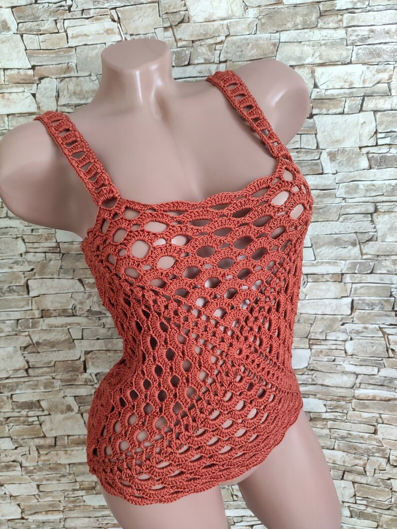 Crochet crop top in terracotta Beachwear for women Bohemian festival summer crochet outfit Halter top image 1