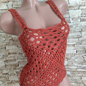 Crochet crop top in terracotta Beachwear for women Bohemian festival summer crochet outfit Halter top image 7