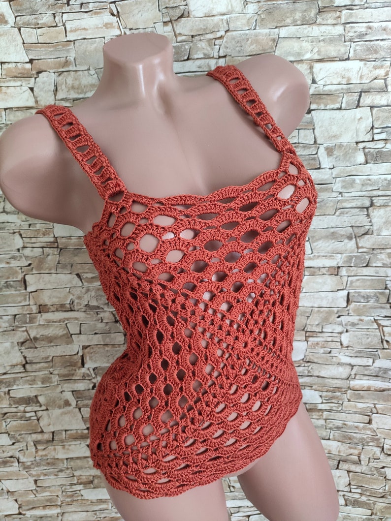 Crochet crop top in terracotta Beachwear for women Bohemian festival summer crochet outfit Halter top image 7