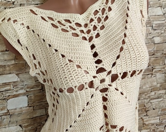 Crochet top Boho ivory summer cotton vest