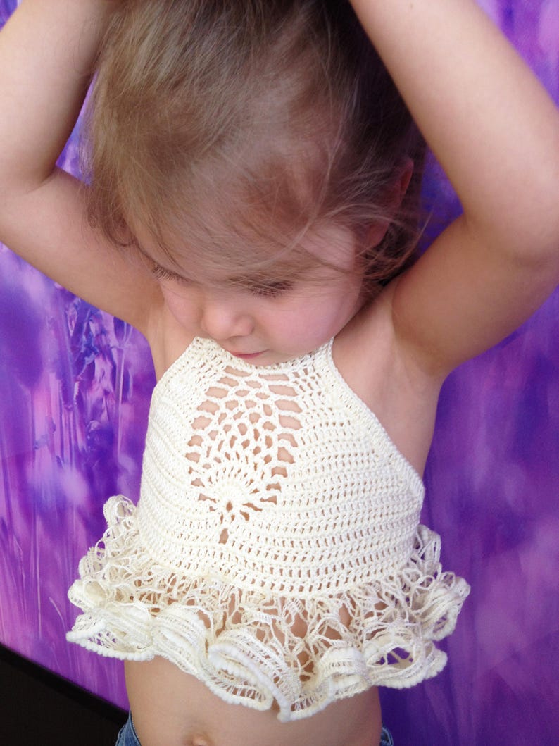 Crochet Toddler Baby Top Ruffle Open Back Bohemian Crop Top Etsy