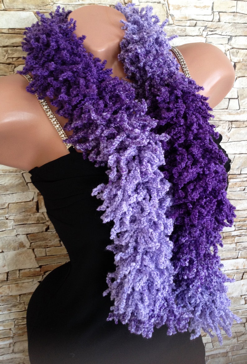 Purple knit scarf Knitting womens scarf Chunky fluffy scarf Etsy