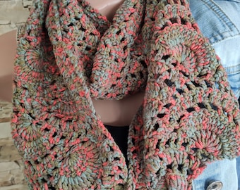 Crochet wool long scarf Chunky cozy neck warmer Women's winter scarf