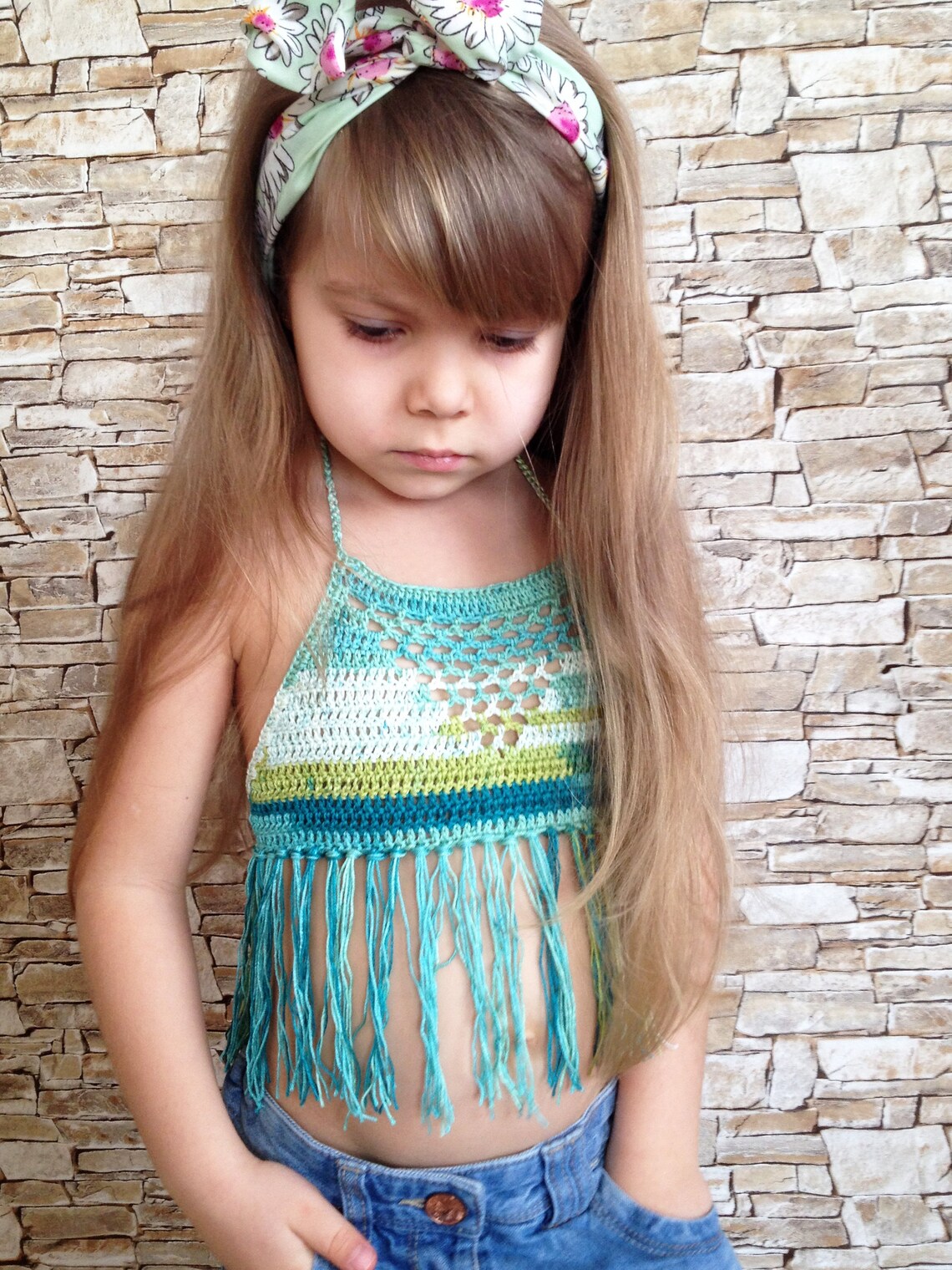 Crochet fringe crop top for little girls Colorful bohemian Etsy