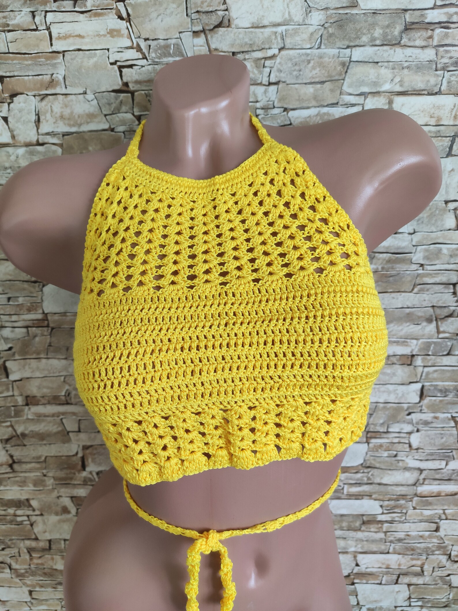 Yellow crochet crop top Hippie halter top Beach clothing Etsy