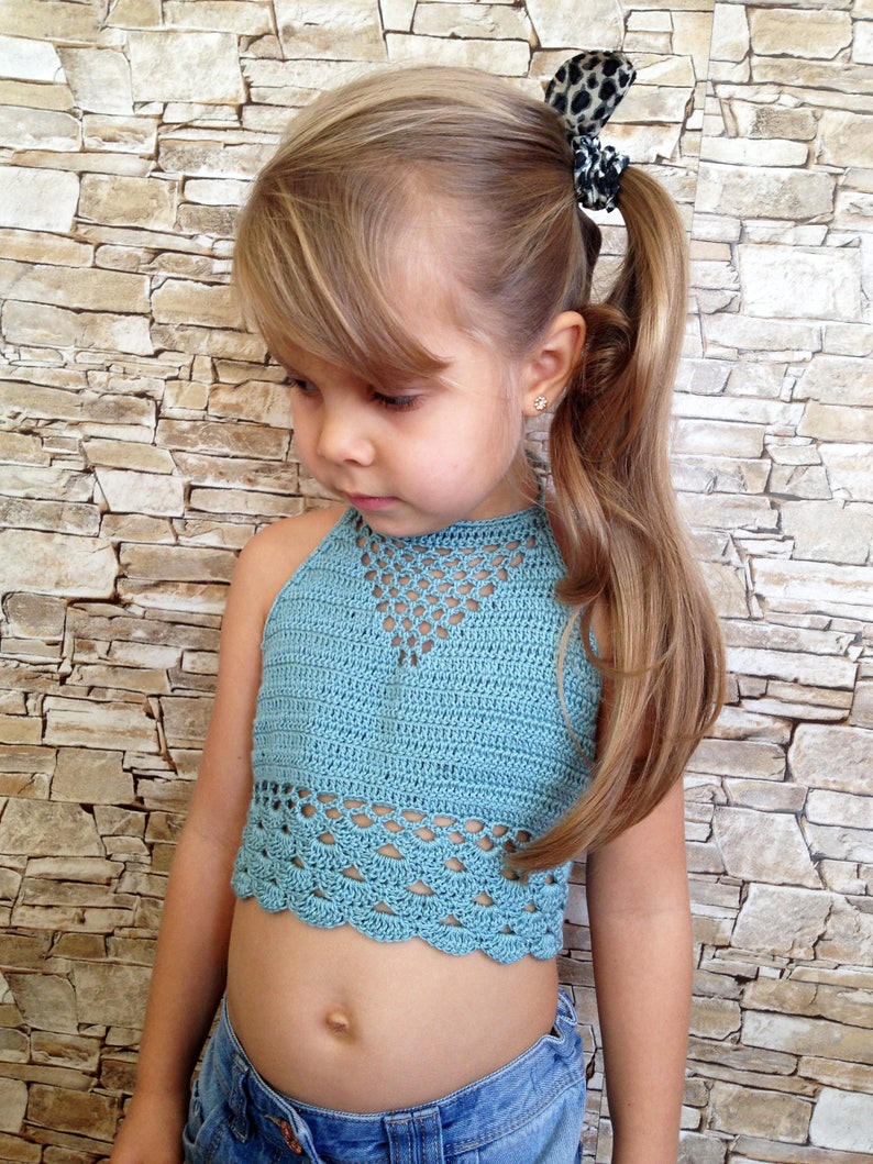 Blue crochet toddler baby top Crocheted open back top Bohemian Etsy