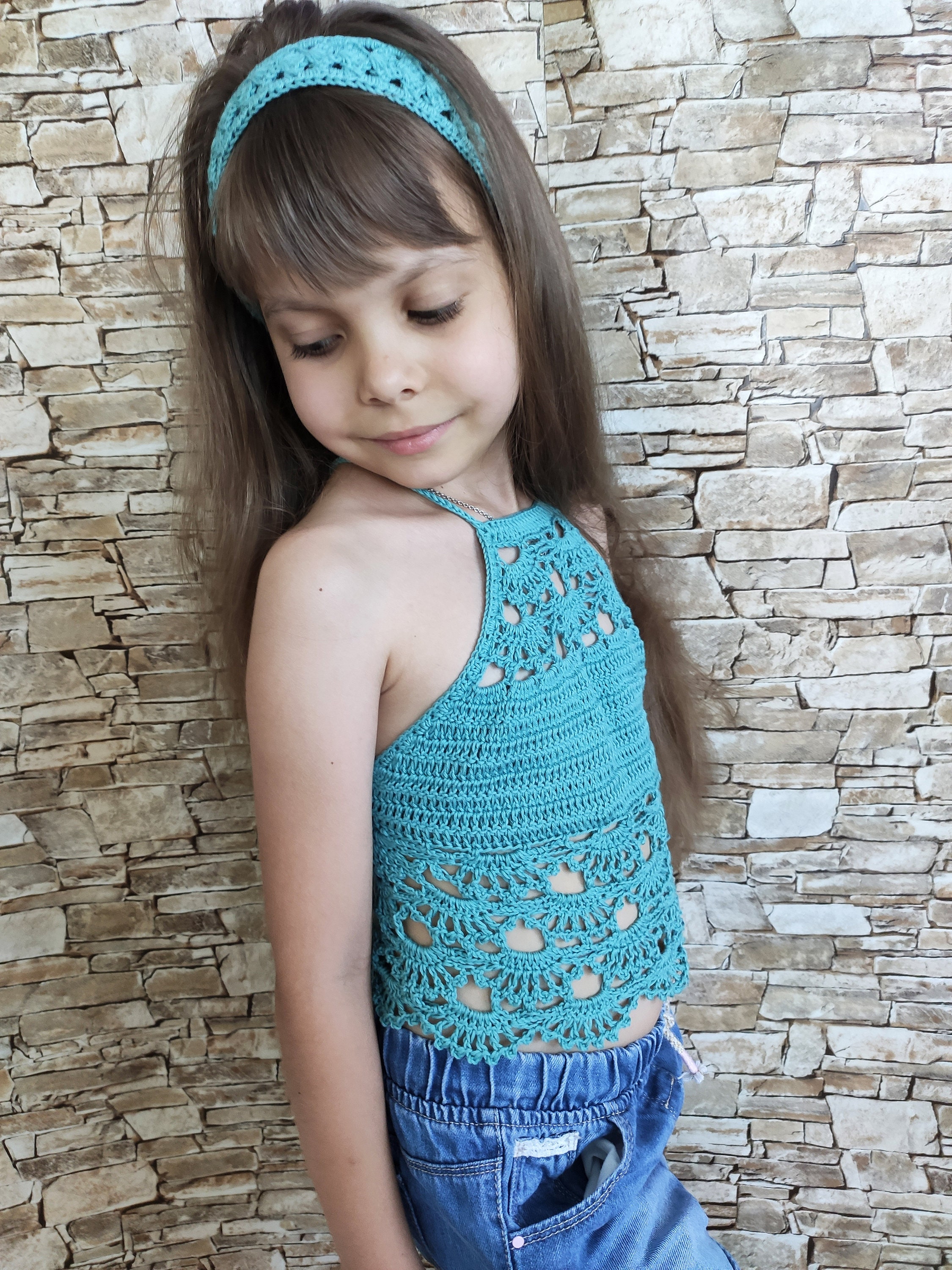 Turquoise Crochet Top for Little Girls / Women's Handmade - Etsy UK