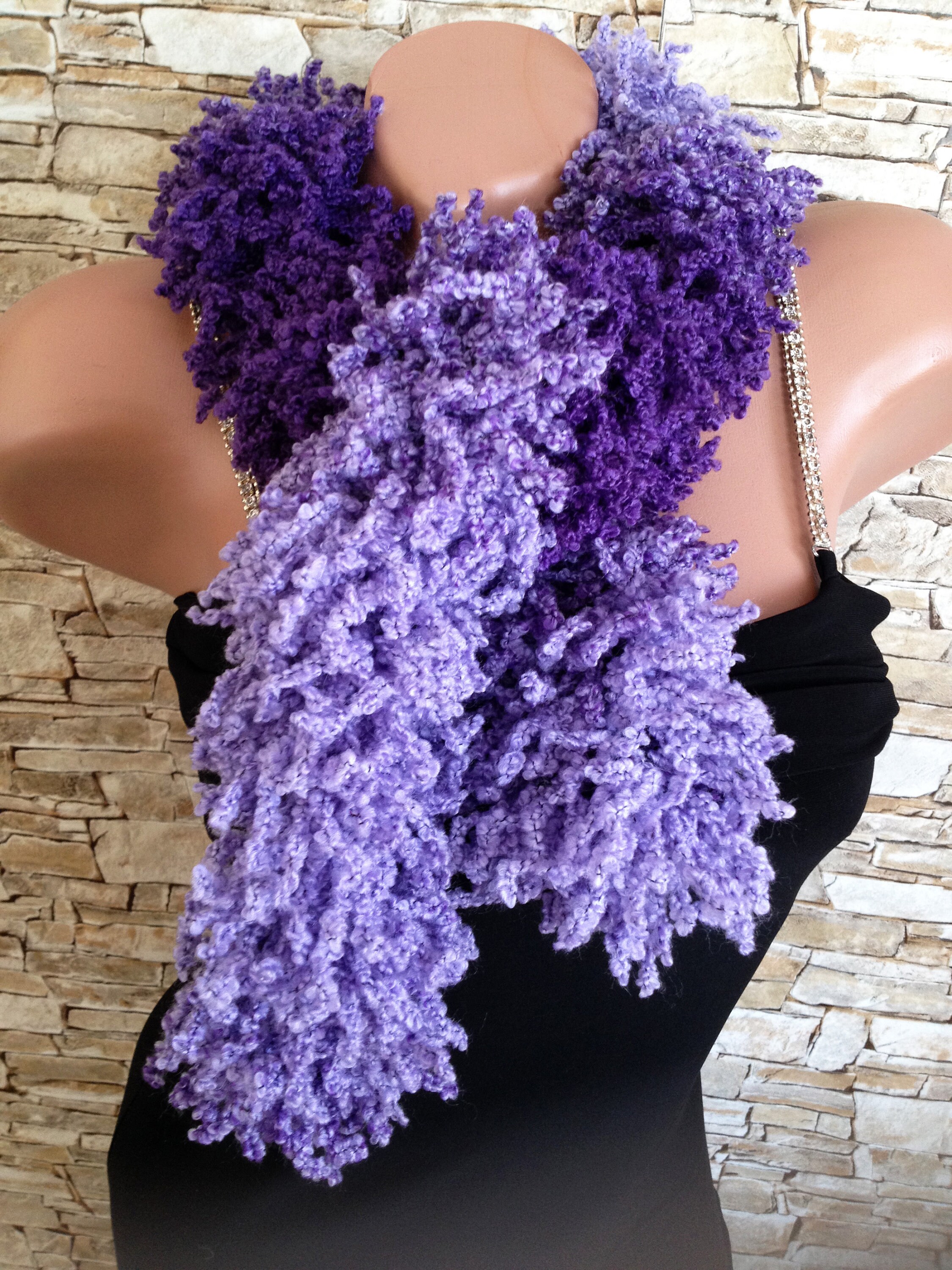 Purple knit scarf Knitting womens scarf Chunky fluffy scarf Etsy