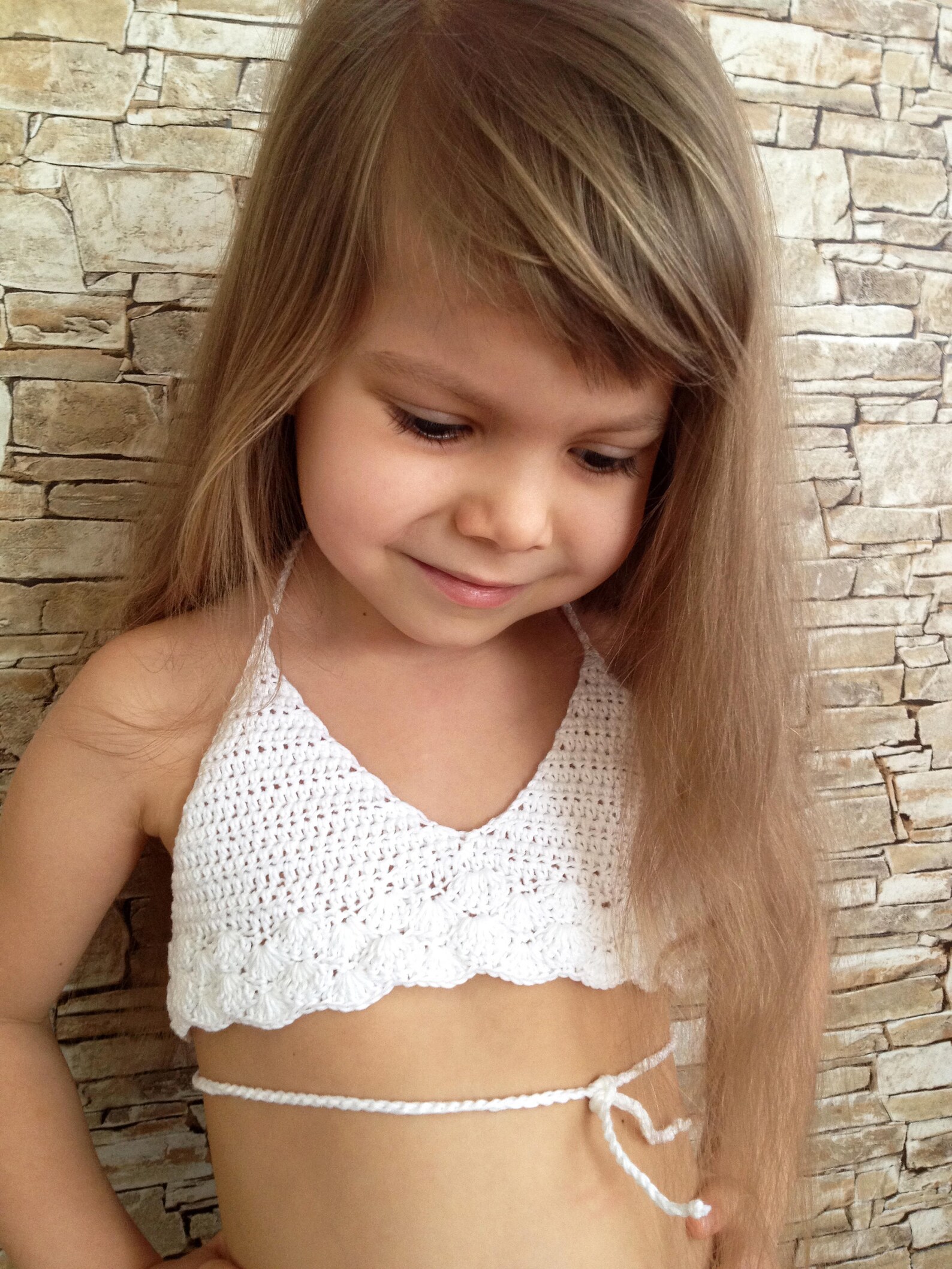 White Crochet Toddler Baby Crop Top Bra Open Back Halter Top Etsy