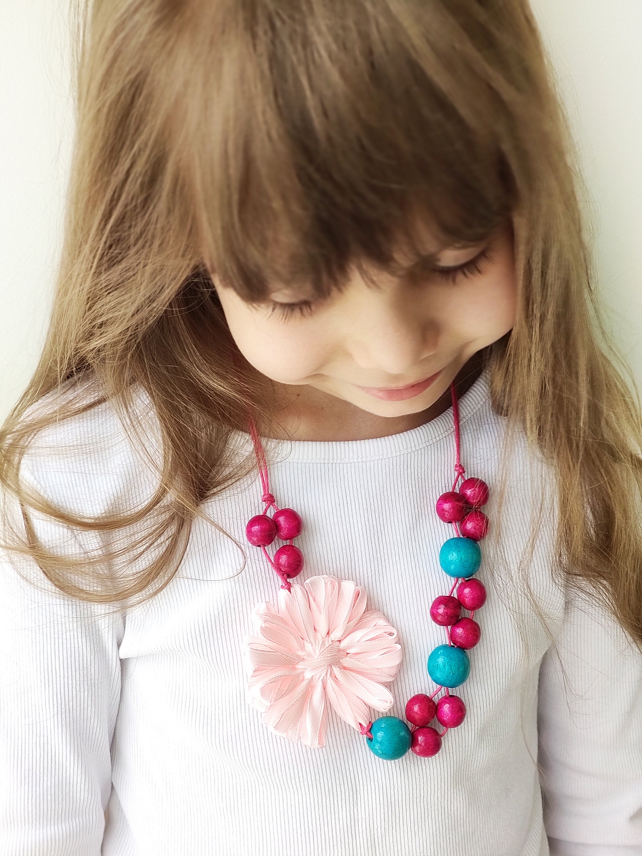 Set two kids necklace Handmade jewelry Pink toddler flowers  Etsy